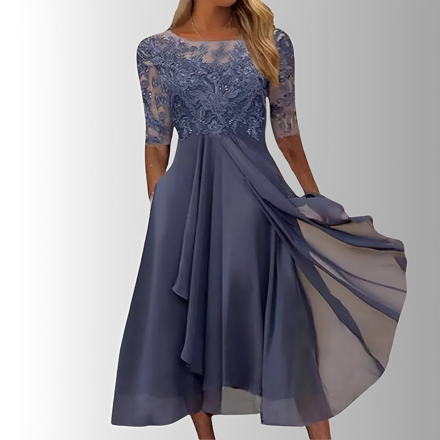 Beautiful Floral Tea Length Dress with Flared Skirt