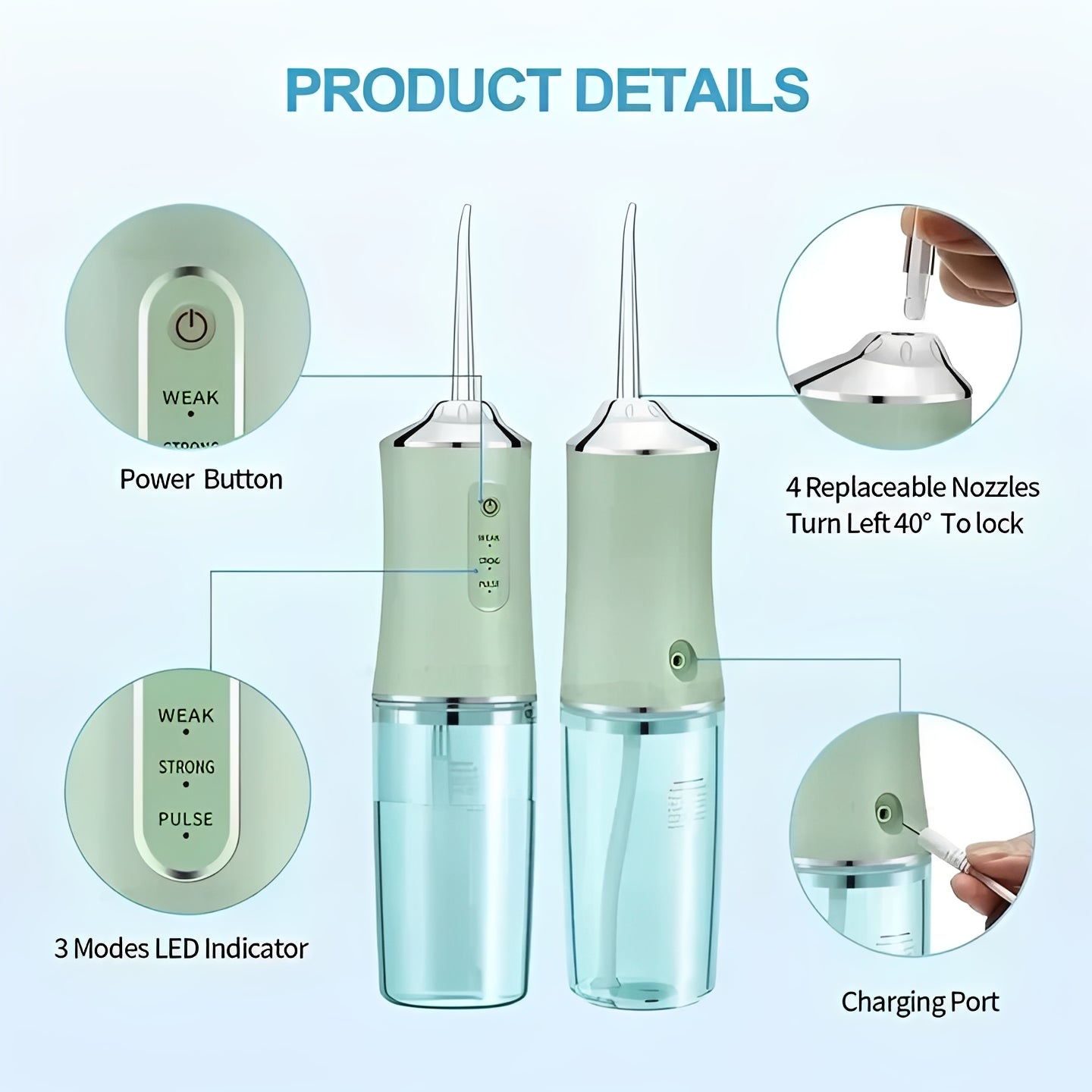 Compact Travel Water Flosser with Interchangeable Tips