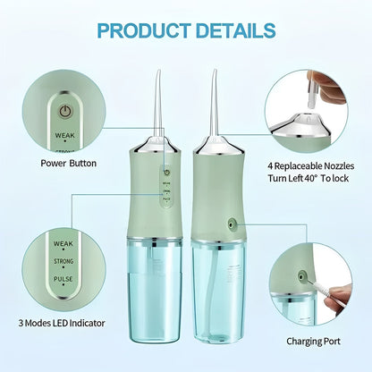 Compact Travel Water Flosser with Interchangeable Tips