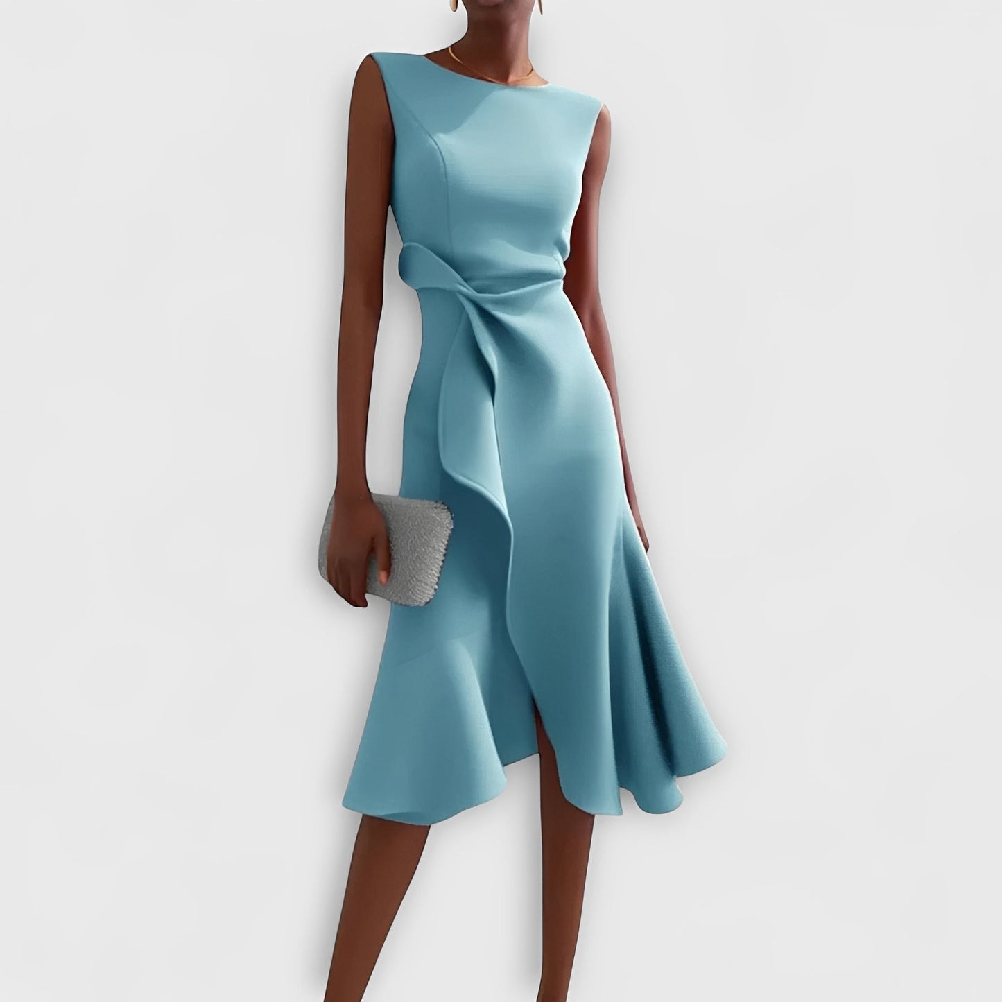 Flowy Off Shoulder Midi Dress with Ruffled Hem Detail