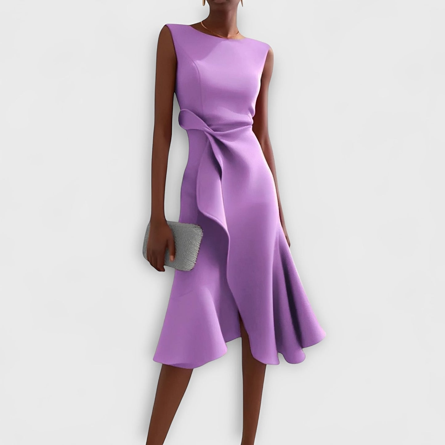 Flowy Off Shoulder Midi Dress with Ruffled Hem Detail