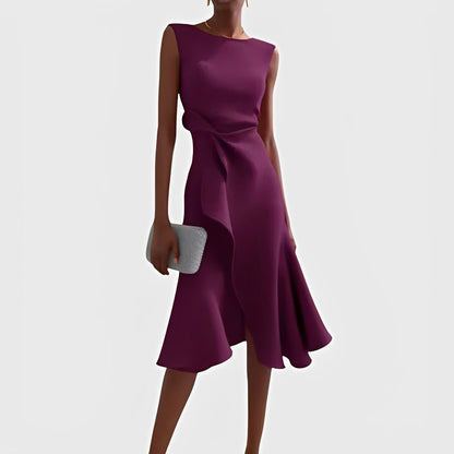 Flowy Off Shoulder Midi Dress with Ruffled Hem Detail