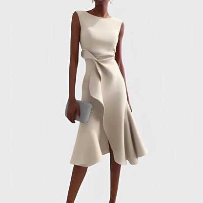 Flowy Off Shoulder Midi Dress with Ruffled Hem Detail