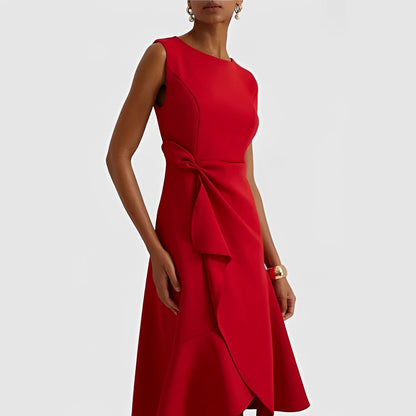 Flowy Off Shoulder Midi Dress with Ruffled Hem Detail