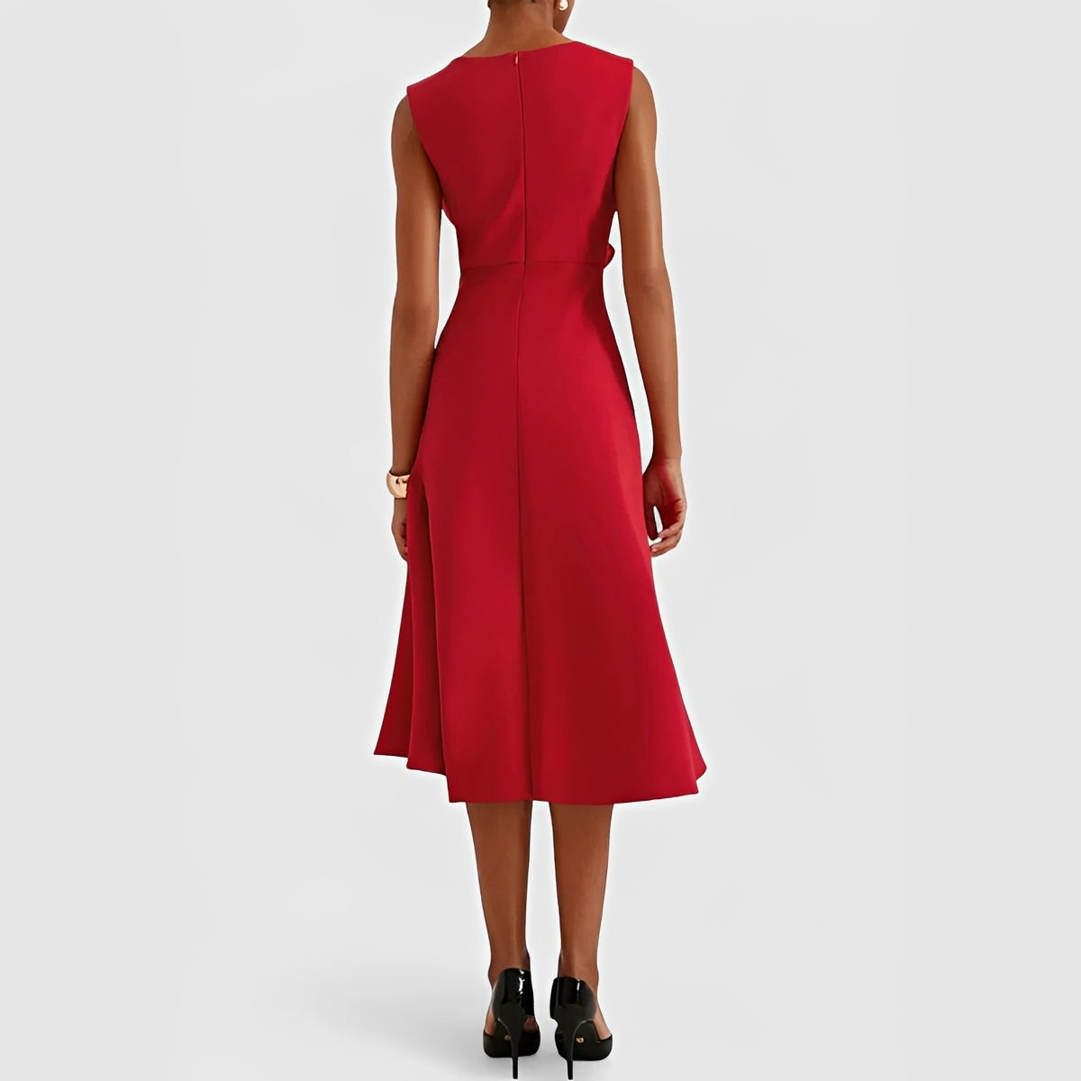 Flowy Off Shoulder Midi Dress with Ruffled Hem Detail
