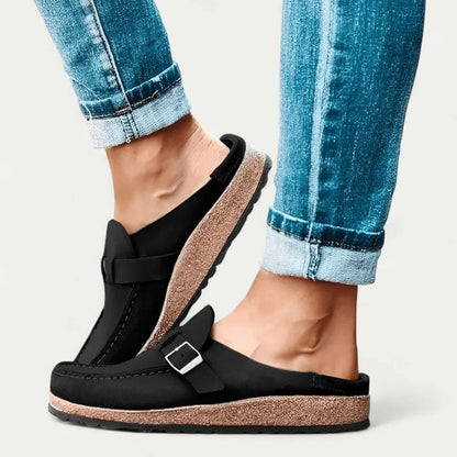 Ladies' Soft Leather Slip-On Loafers with Adjustable Strap