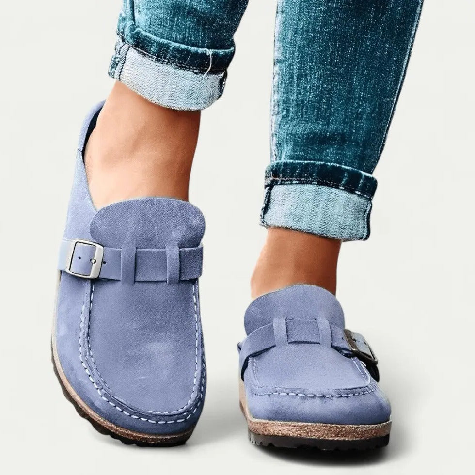 Ladies' Soft Leather Slip-On Loafers with Adjustable Strap