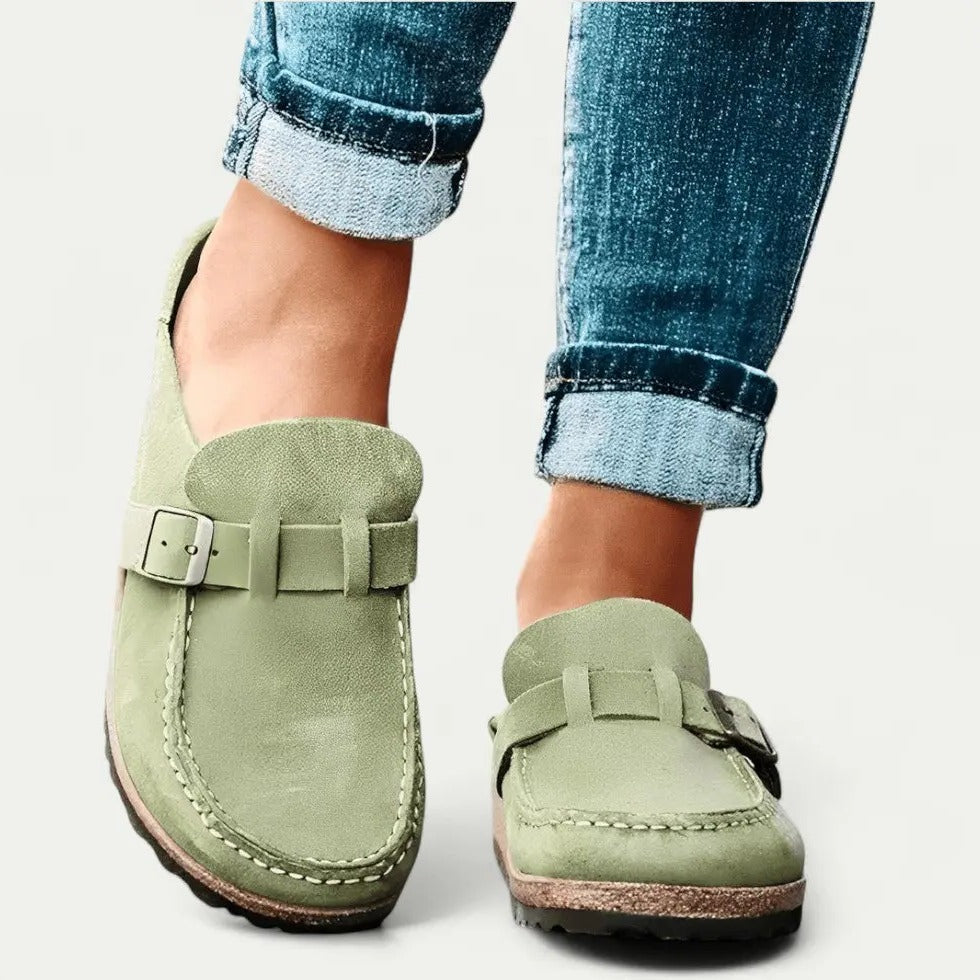 Ladies' Soft Leather Slip-On Loafers with Adjustable Strap