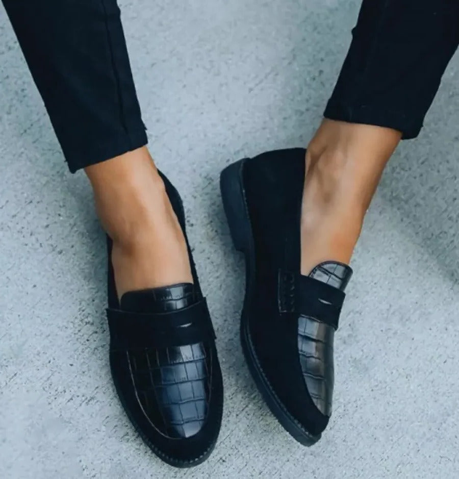 Classic Black Synthetic Slip On Loafers