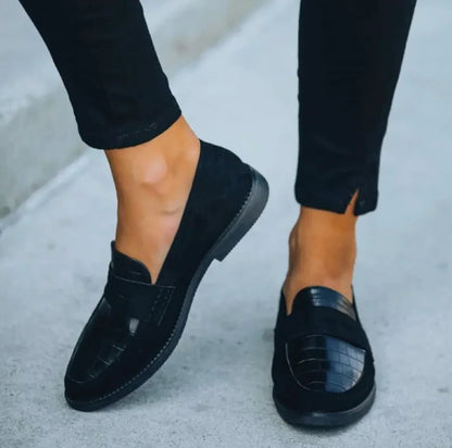 Classic Black Synthetic Slip On Loafers