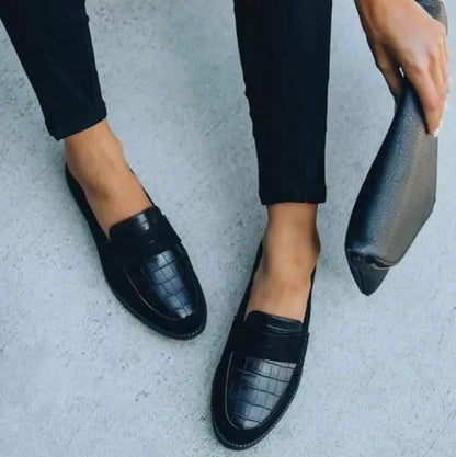 Classic Black Synthetic Slip On Loafers
