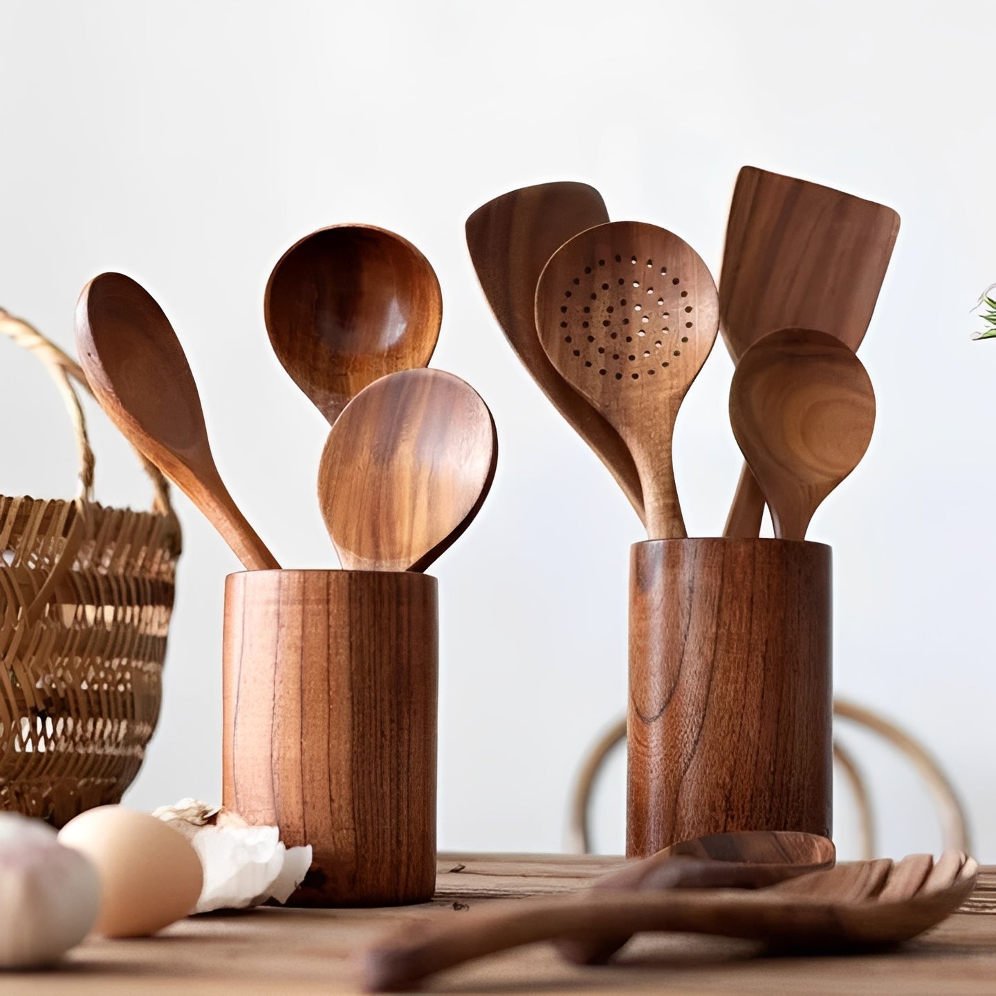 Natural Wooden Kitchen Tool Set with Comfort Grip