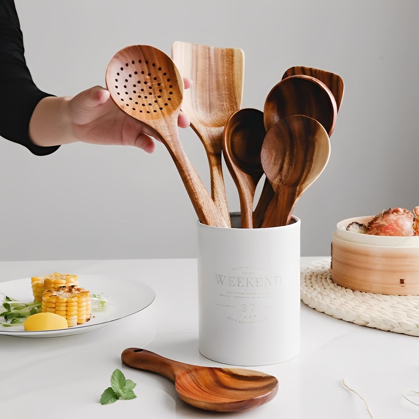 Natural Wooden Kitchen Tool Set with Comfort Grip