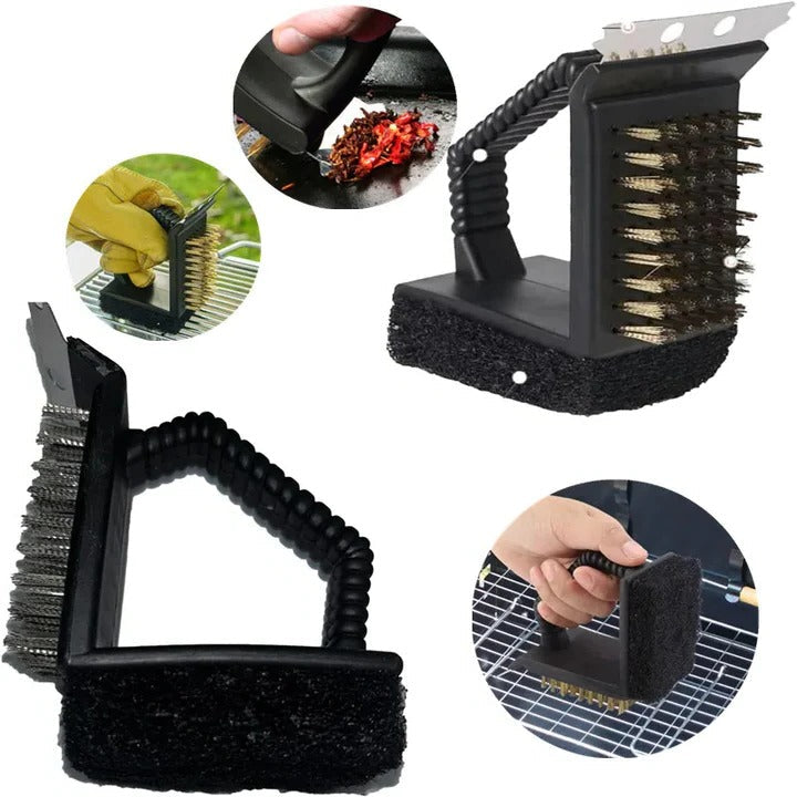 Easy 3 in 1 BBQ Grill Cleaner Brush with Scrubber Head