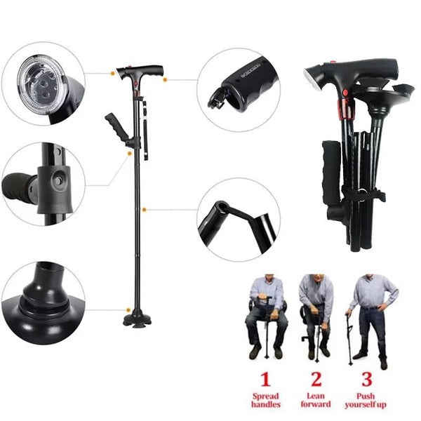 Portable Collapsible Cane with LED Light and Alarm