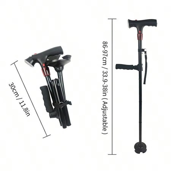 Portable Collapsible Cane with LED Light and Alarm
