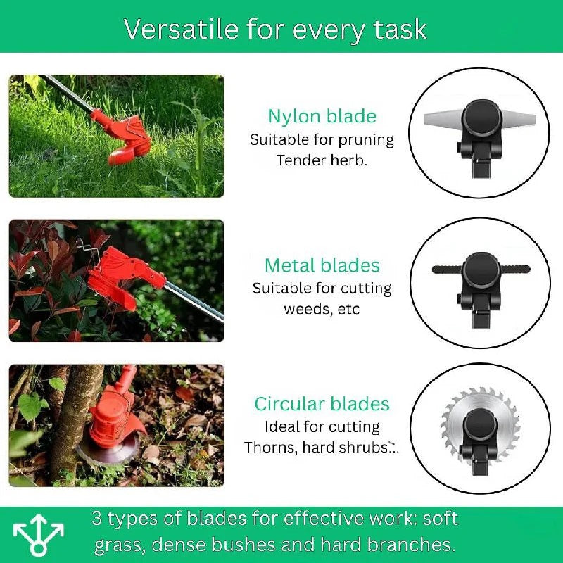 Brush Cutter with Blades, Cordless Weed Eater, Weed Wacker, Electric Weed Trimmer, Grass Trimmer for Shrubs and Branches