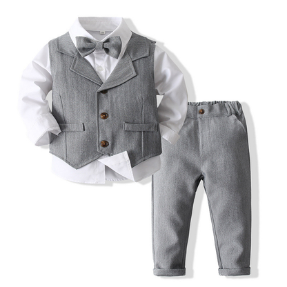 Boys Formal Outfit 3-Piece Set with Shirt Vest Pants Bow Tie Navy Light Blue for Weddings Parties Special Occasions Toddler Kids