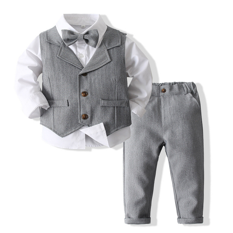 Boys 3-Piece Formal Suit Set with Shirt, Vest, Pants & Bow Tie for Weddings, Parties & Special Occasions | Soft Cotton Dress Outfit
