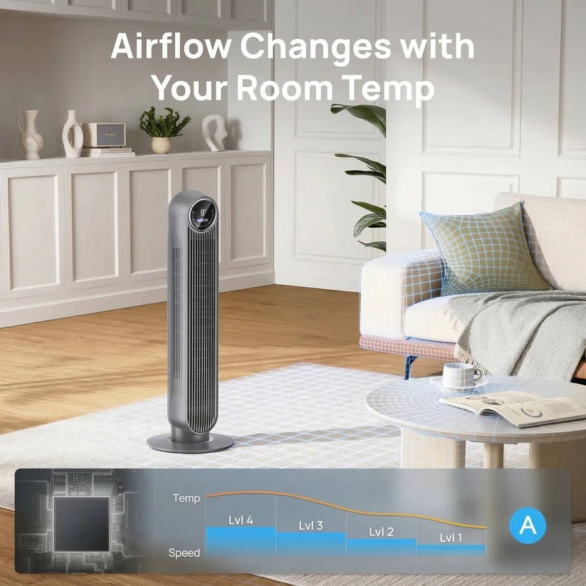 AirFlowMax | Bladeless Tower Fan with 8 Speed Options & 4 Modes | Whisper-Quiet Operation for Peaceful Living