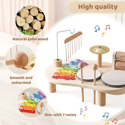 Wooden Musical Instrument Play Station for Kids – Xylophone Drum Bell Set for Toddlers Ages 3+