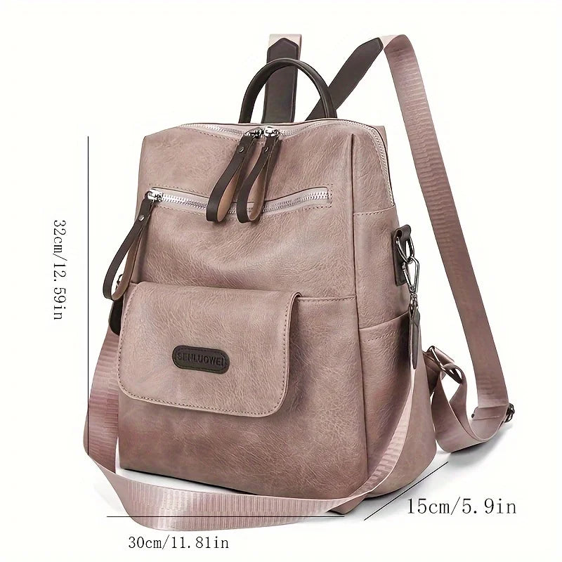 Convertible Faux Leather Backpack Purse for Women – Zip-Around Multi-Pocket Shoulder Bag Daypack for Work Travel School Everyday