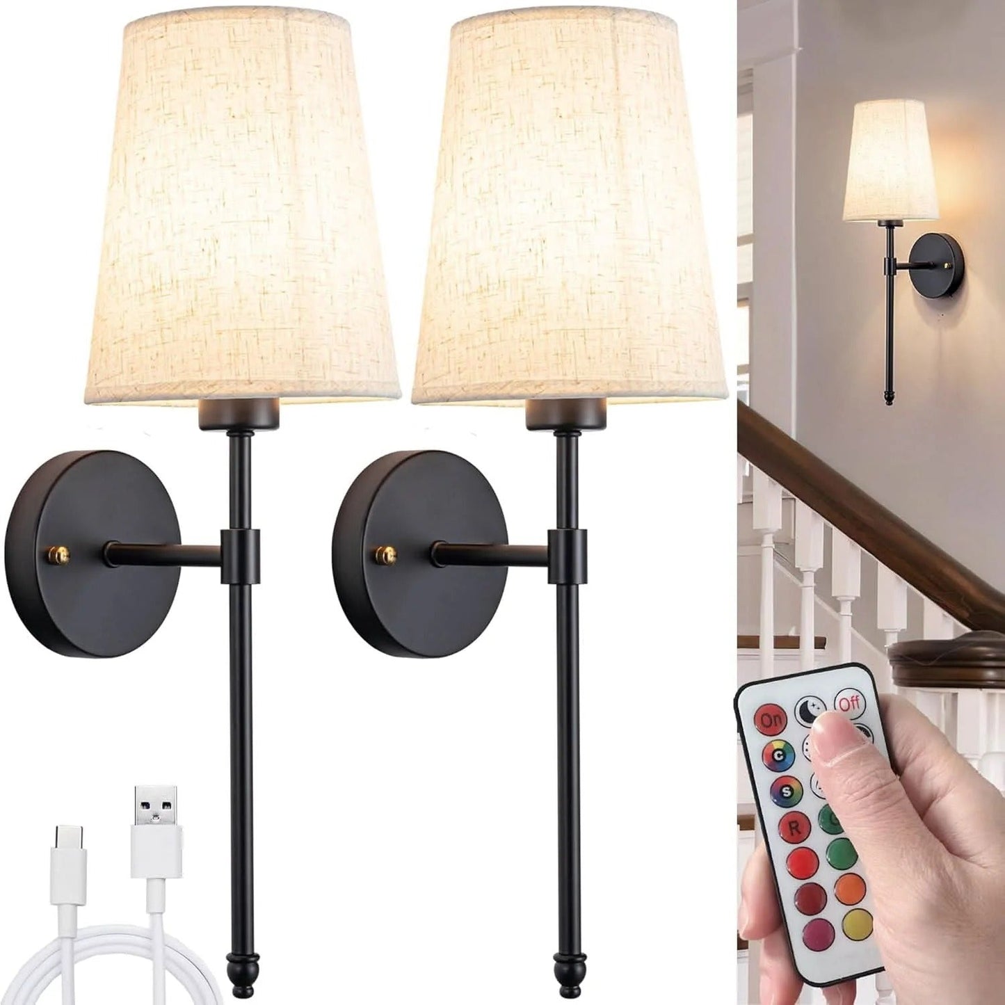 Easy Install Cordless Wall Lights Set of 2