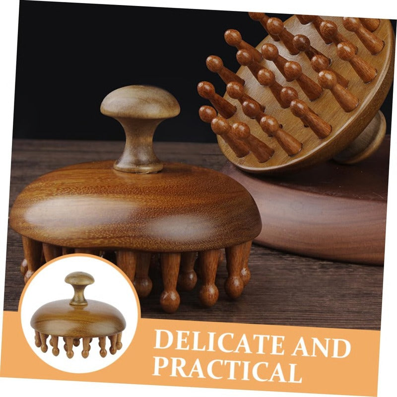 Wooden Hair Comb with Massager and Scratcher Function