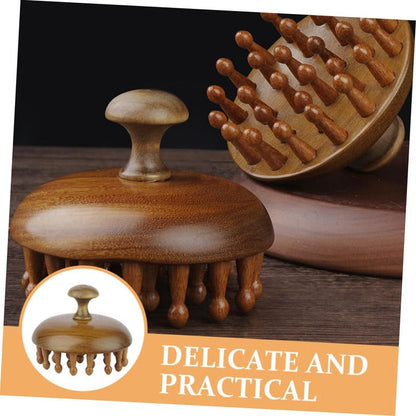 Wooden Hair Comb with Massager and Scratcher Function