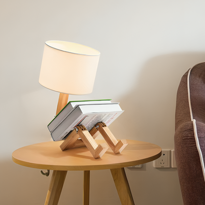 Scandinavian Wood Reading Lamp with Shelf | Adjustable Table Light for Bedroom & Living Room