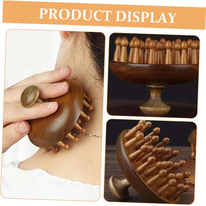 Wooden Hair Comb with Massager and Scratcher Function
