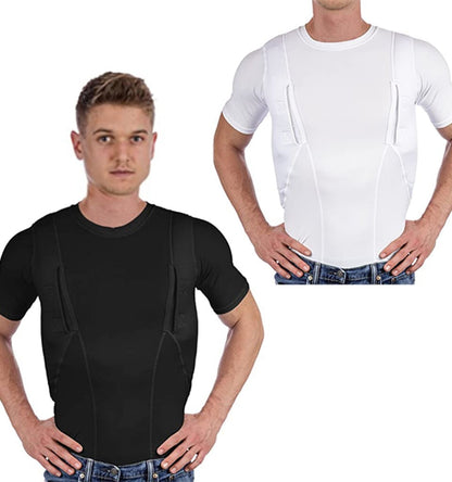Dual-Pocket Compression Shirt for Ambidextrous Concealed Carry with Built-In Holsters for Men and Women