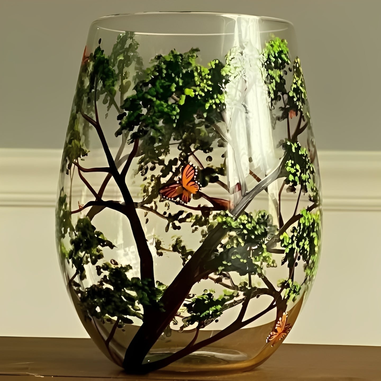 Colorful Seasonal Tree Wine Glass 12oz