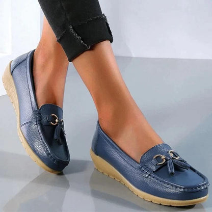 Women's Genuine Leather Slip-On Loafers with Arch Support for All-Day Standing & Office Wear