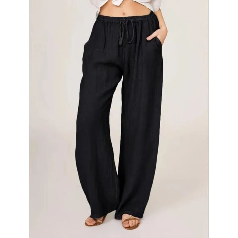 Comfortable Women's Wide Leg Cotton Trousers with Pockets