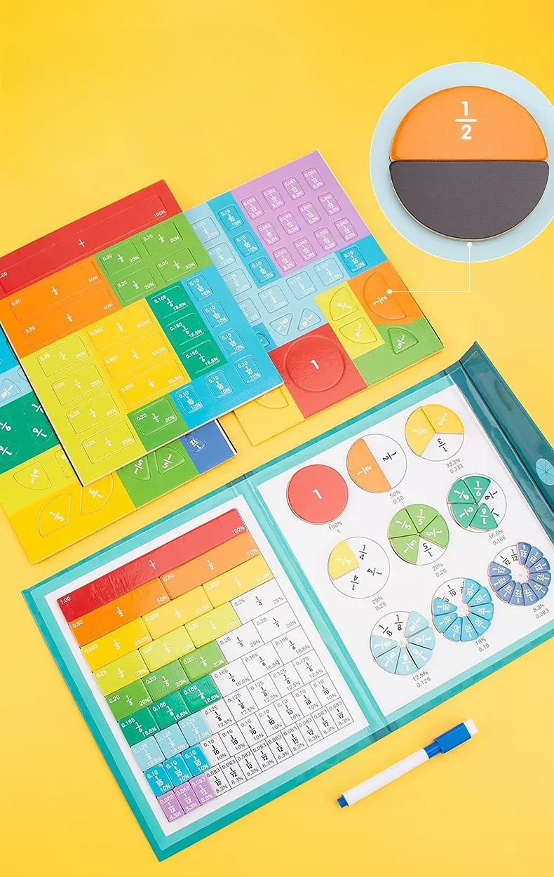 Interactive Fraction Learning Board with Magnetic Pieces for Kids Math Practice Home School Classroom Teaching Aid