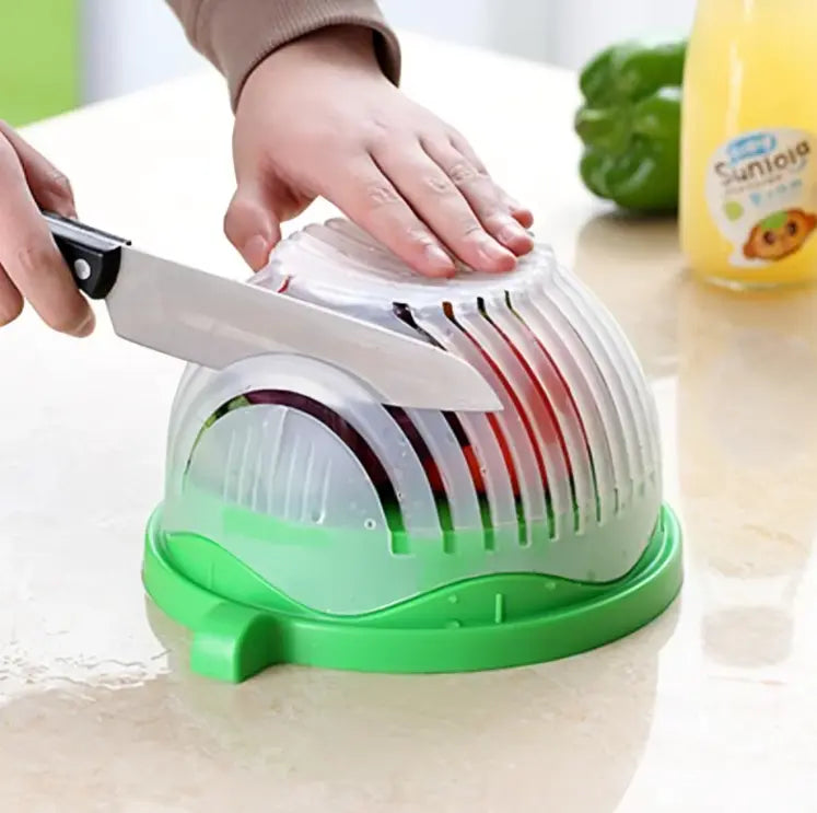 Quick Chop Vegetable Slicer Bowl with Strainer Basket – 60 Second Salad Prep Tool, Multi-Function Produce Cutter and Drainer for Healthy