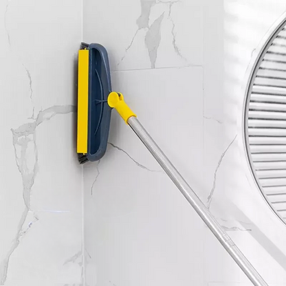 Rotating Head Bathroom Floor Scrubber with Squeegee for Tiles, Tubs & Grout – Long Handle Cleaning Tool for Corners & Tight Spaces
