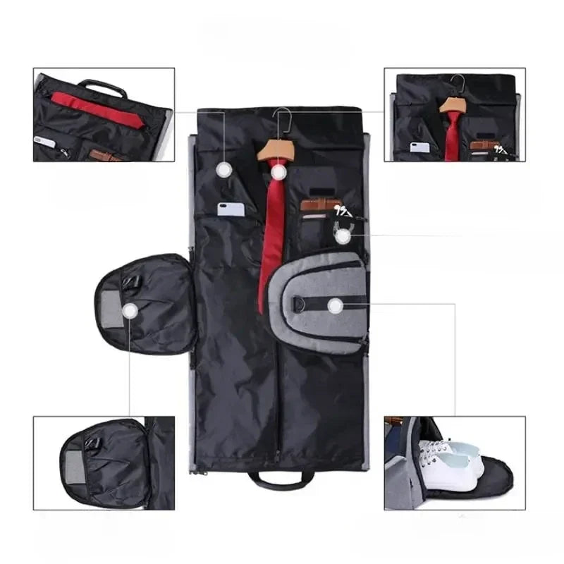 Convertible Garment Duffel Bag with Shoe Compartment for Business Travel & Weekends, Hanging Suit Carrier