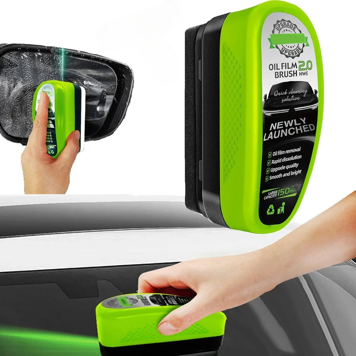 Windshield Oil Film Remover Brush with Hydrophobic Coating for Cars – Cleans Glass, Mirrors & Windows Fast