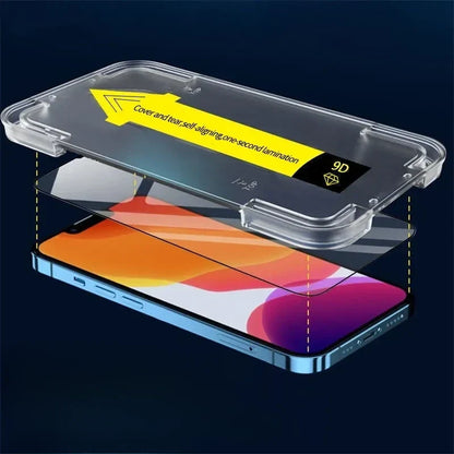 Tempered Glass Screen Shield with Auto-Align Frame for iPhone – Scratch-Resistant, Bubble-Free Installation, Dust-Sealed Applicator