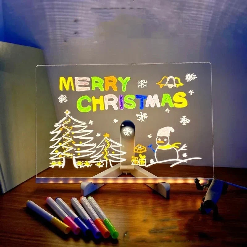 Illuminated Message Board for Kids Art & Family Notes with Erasable Neon Markers Reusable Light-Up Drawing Surface Desktop Nightstand Home O