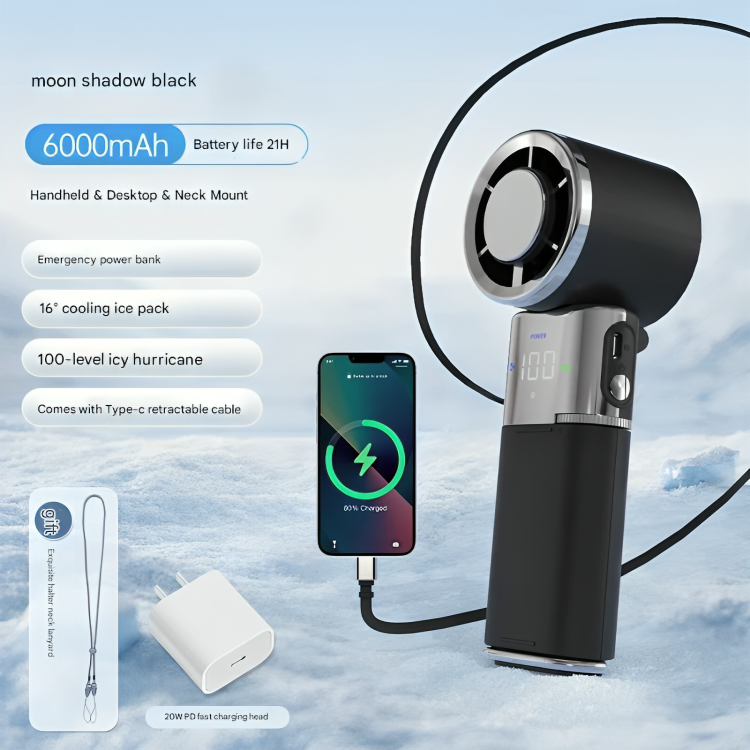 Portable Fan with Power Bank, Rechargeable Handheld Fan with Digital Display, Mini Fan for Travel and Camping