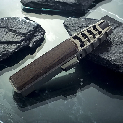 Refillable Butane Jet Flame Lighter with Carbon Fiber & Wood Finish for Outdoor Use, Camping, Cigars