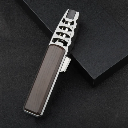 Refillable Butane Jet Flame Lighter with Carbon Fiber & Wood Finish for Outdoor Use, Camping, Cigars