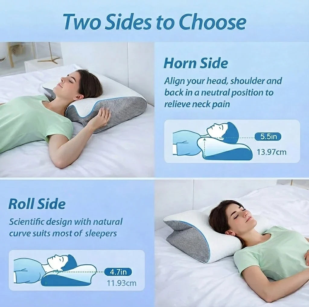 Contoured Memory Foam Sleep Pillow for Neck Alignment & Spinal Support – Dual-Height Design for Back, Side & Stomach Sleepers – Reduces Morn