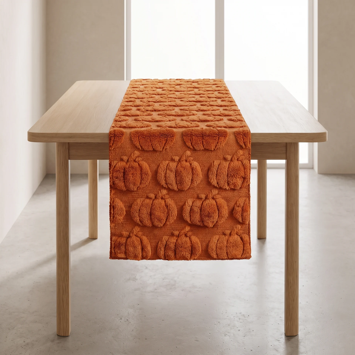 Talon Fall Table Runner - Soft Woven Fabric, Tufted Pumpkin and Ghost Design