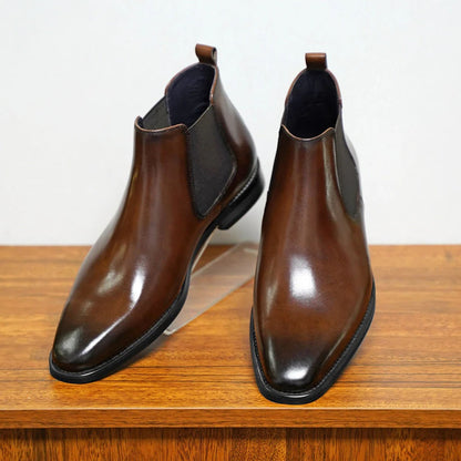 Men's Brown Elastic Side Chelsea Ankle Boots - Ortekor