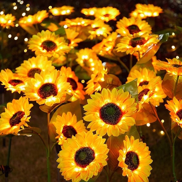 Solar Sunflower Garden Lights Outdoor Set | Automatic LED Pathway Stake Lights for Yard, Patio & Walkway | Wireless Weather-Resistant