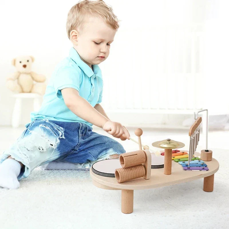 Wooden Musical Activity Station for Kids – Xylophone, Drums & Bell Playset for Toddlers, Early Learning Rhythm Toy for Boys & Girls Ages